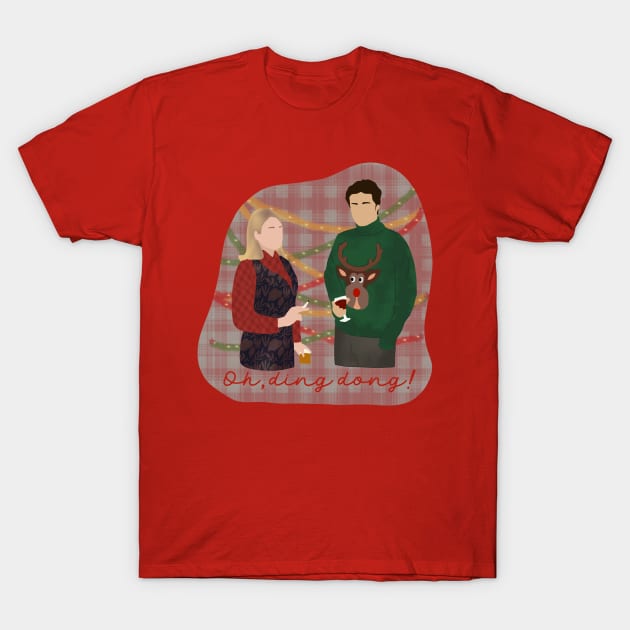 Bridget Jones and Mr Darcy Christmas Jumper T-Shirt by rachaelthegreat